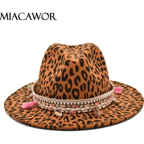 MIACAWOR National Style Leopard Pattern Imitation Wool Hat Fedora Hat Mens Spring And Autumn Hat Jazz Hat Ladies Travel Hat F46