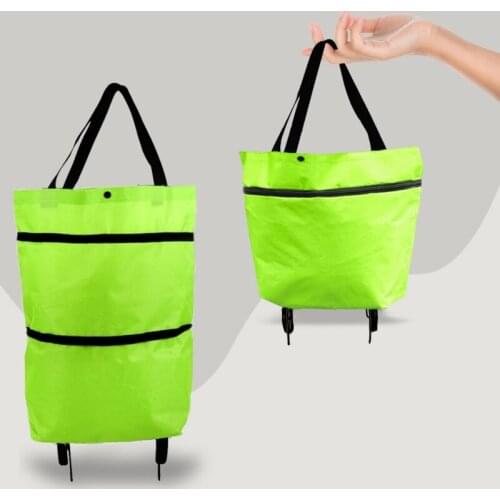 Shopping Bag Oxford Cloth Folding Grocery Cart With Wheels Reusable Trolley Bags Home Shopping Storage Supplies