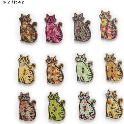 30pcs Mixed Style Cat Wood Buttons Sewing Scrapbooking Home Clothing DIY Making Gift Handwork Decor Cartoon Decorative 30x19mm