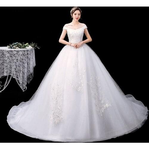 Trailing Wedding Dress Plus Size New Tail Wedding Dresses Bride Dream Ball Gowns Bridage Lace Dresses Vestido De Novia