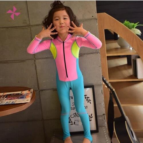 In The Wind 2021 New childrens Long sleeve swimsuit for girl boy kids full cover bathing suit with front zipper UV beach costum