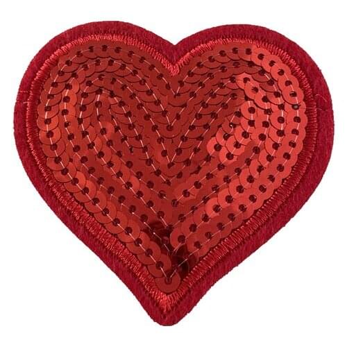 WUYUCONG Red Heart Patches Iron on Sequined Hearted Embroidery Appliques for Jackets Clothes Shoes DIY Handcrafts 10pcs/lot