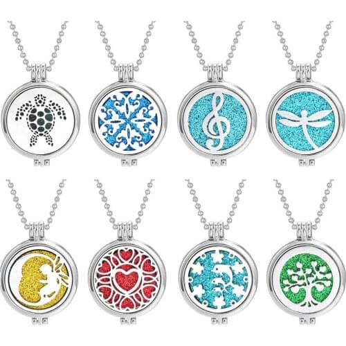 Aromatherapy Jewelry Essential Oil Diffuser Necklace Love Heart Tree Dragonfly Open Perfume Lockets Pendants Diffuser Necklace