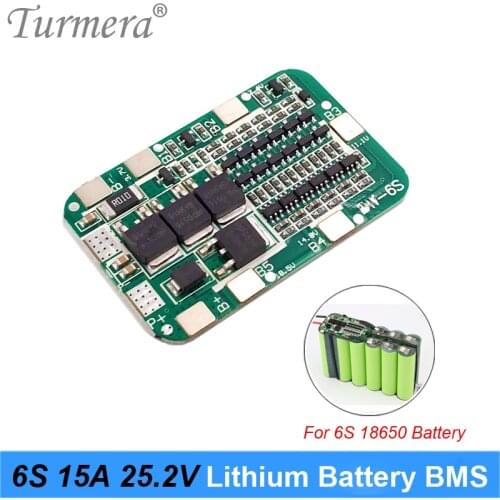 Turmera 6S 15A 25.2V BMS 18650 Lithium Battery Protect Board for 20V 25V Screwdriver and 24V Massage Gun Muscle Battery Pack Use