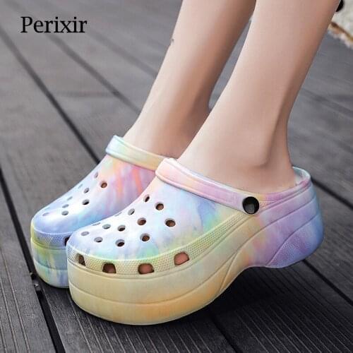 Perixir Sandals Female 2021 Summer New Wild Slope With Thick-Soled Hole Shoes Fairy Garden High Heels Tide Leopard Snake Print