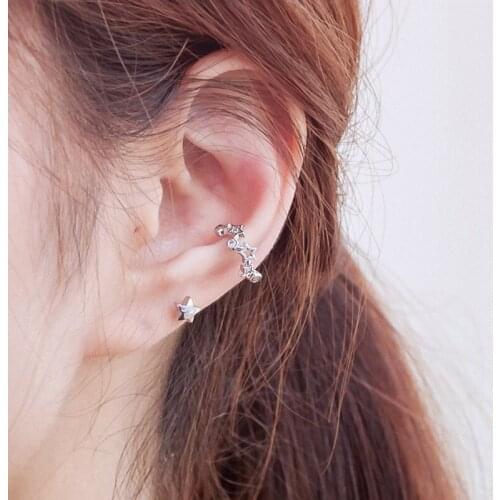 Womens Fashion Silver Plated Star Clip Earrings Minimalism Girls Earrings Birthday Party Gifts Daily Jewelry