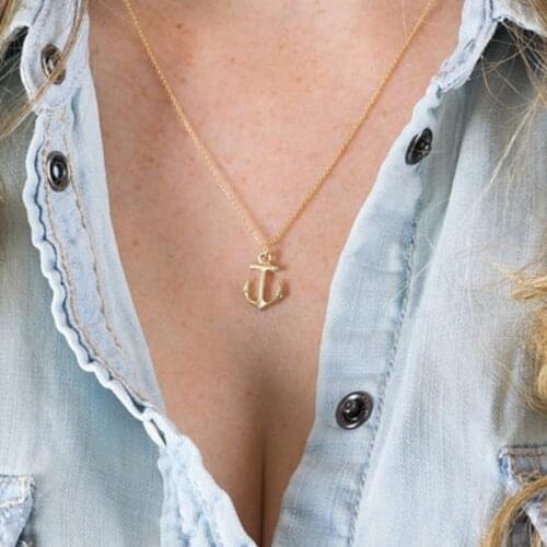 Simple Necklace Choker Chain Vintage Short Women Necklaces Gold Color Girl Zinc Alloy Fashion Anchor Jewelry Lovers Collares