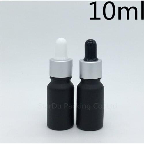 200pcs 10ml black frosted glass essential oil bottle with Sub Silver ring dropper, 10cc empty perfume bottles