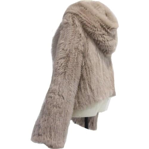 Real Rabbit Fur Coat With hot sale knitted rabbit fur Jacket with hood Womens rabbit fur knitted cape cloak hooded