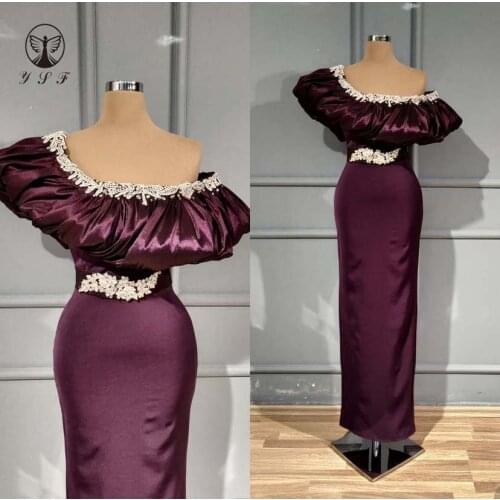 2022 Classic Design One Shoulder Appliqued Beaded Crystals Short Sleeve Sheath Burgundy Vestidos De Formature