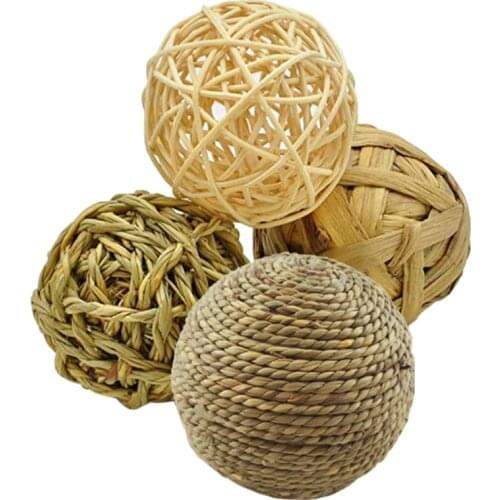 4 Pcs Pet Balls Rabbit Toys Bunny Straw Rattan Woven Chewing Ball Teeth Cleaning Toys Training Biting