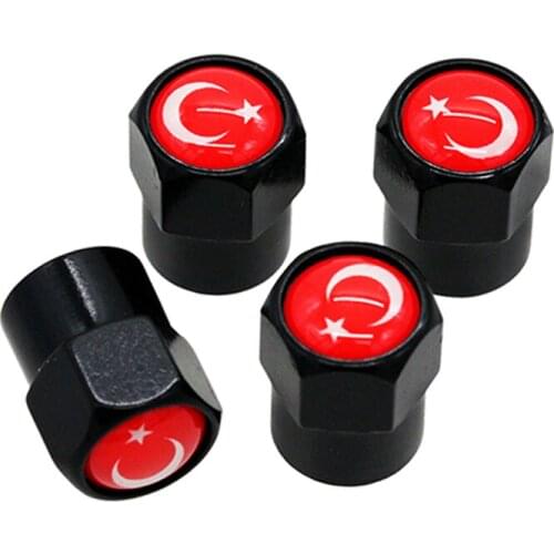 4Pcs/Pack Car Accessories Turkey Flag Logo Sticker Wheel Tire Valve Caps Stem Auto Styling