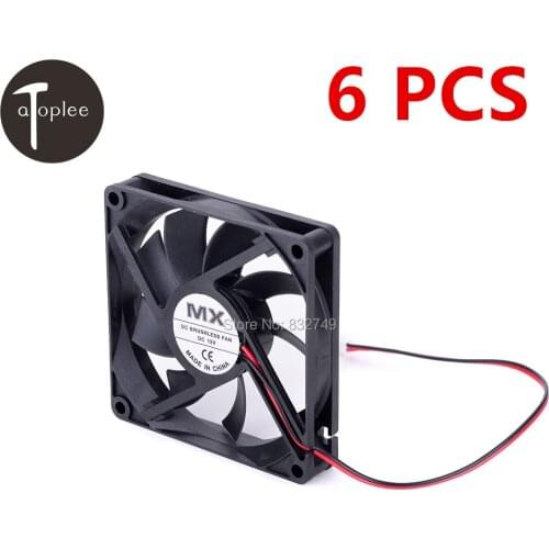 6 PCS DC 12V Cooler Brushless Fan 80*80*15mm Mini Cooling Plastic Radiator 2 Pins Brushless Fan Power Tools