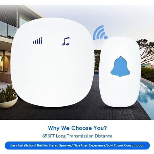 Wirelessly Sensitive Touching Doorbell with 35 Melodies 5 Levels Adjustable Volume Built-in Speaker 656Ft Long Transmission