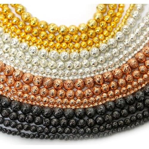 Gold Silver Color Rose Gold Black Natural Stone Hematite Beads 4/6/8/10MM Round Loose Beads for Jewelry Making DIY Bracelet