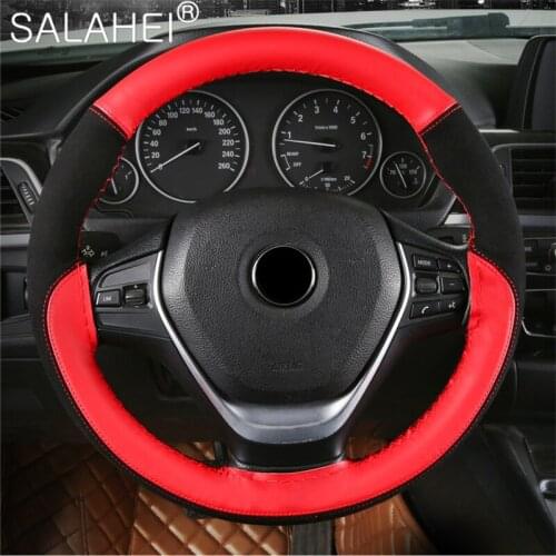 Microfiber Leather Color Matching Sport Hand-sewn Steering Wheel Cover Skidproof Universal Car-styling Protector Accessories