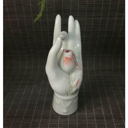 Chinese Old Porcelain Coloured Drawing Buddha Hand Lotus Flower Porcelain Handwork Vase