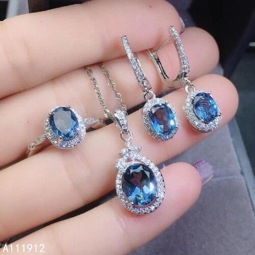 KJJEAXCMY fine jewelry natural topaz 925 sterling silver women pendant necklace chain earrings ring set support test exquisite