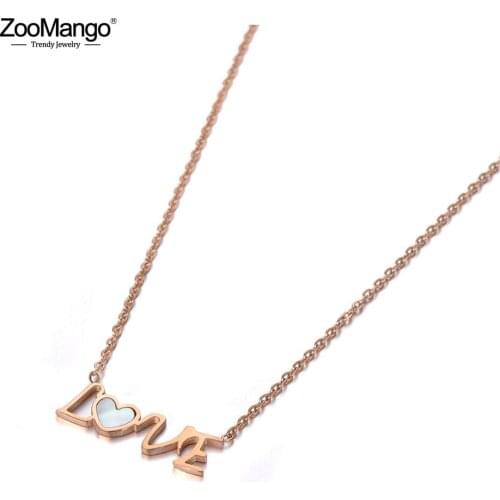 ZooMango Office Style Stainless Steel White/Black Shell Love Choker Necklaces For Women Fashion Charm Pendant Necklace ZN19219