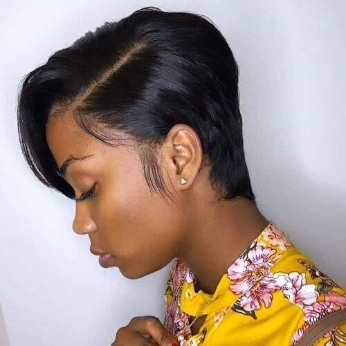 Lemoda Short Pixie Lace Wigs Pixie Cut Wig Straight Bob Brazilian Remy 180 Density 13x6x1 Lace Front Human Hair Wigs For Women