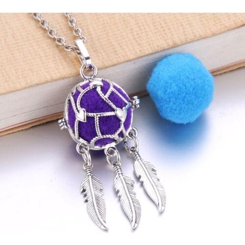 Aroma Open Vintage Feather Locket Pendant Perfume Essential Oil Aromatherapy Diffuser Necklace Locket Necklace With Pad 8841