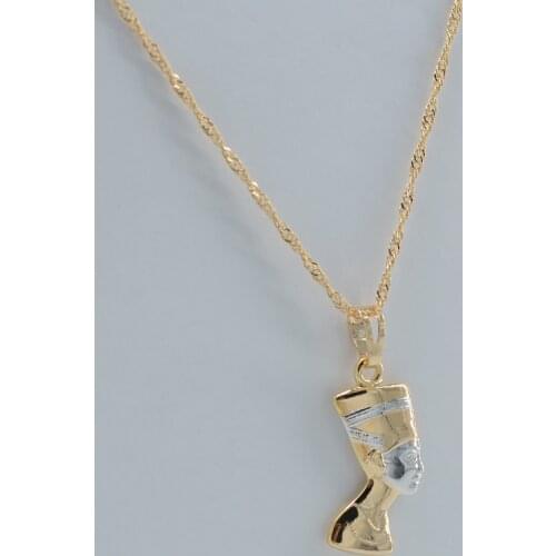 Small Ancient Egyptian Queen Gold Color Pendant Necklace Portrait Egypt Nefertiti Head Jewelry #J0408