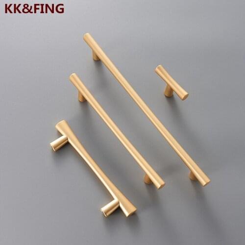 KK&FING Gold Cabinet Pulls Zinc Alloy Furniture Cabinet Handles Drawer Knobs Copper Wire Drawing Handle Kitchen Accessories