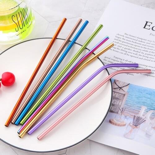Reusable Metal Straw Set 304 Stainless Steel Curved Straight Straw Milk Drink DIY Cocktail Party Kitchen Bar Accessories 2Pcs