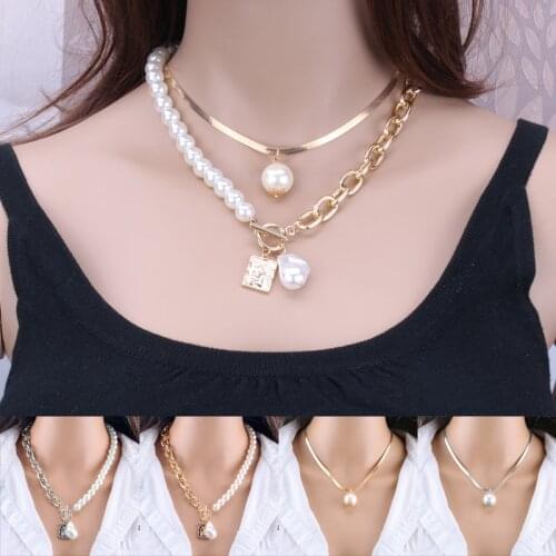 Fashion New Pearl Lock Chains Necklace Women Retro Baroque Pearl Necklaces Luxury Charm Female Party Jewelry Accessories