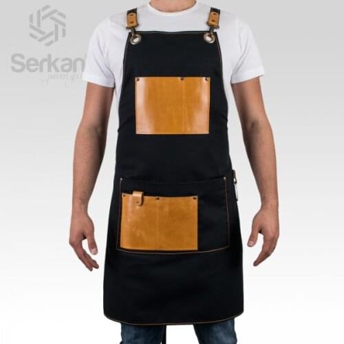 Mens Apron Bib Chef Kitchen Apron Barista Apron Bartender Coffee Restaurant Cooking Apron with Pockets