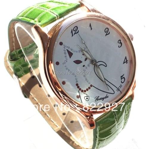 Gerryda 730 fashionable lady wrist watches,fox picture in dial,PVC leather band,gold plated case with quartz movement