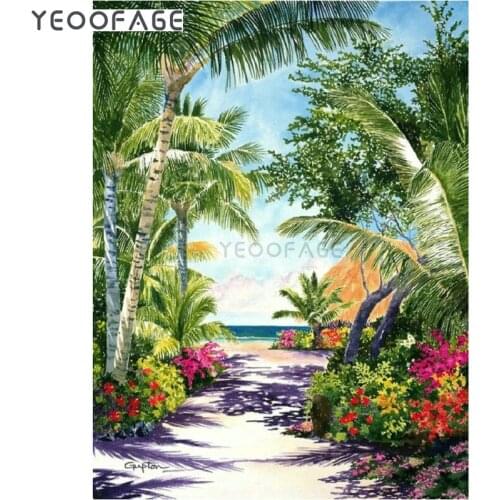 2019 New diamond mosaic image diamond embroidery Coconut tree landscape diamonds painting cross stitch handwork gift wall decor