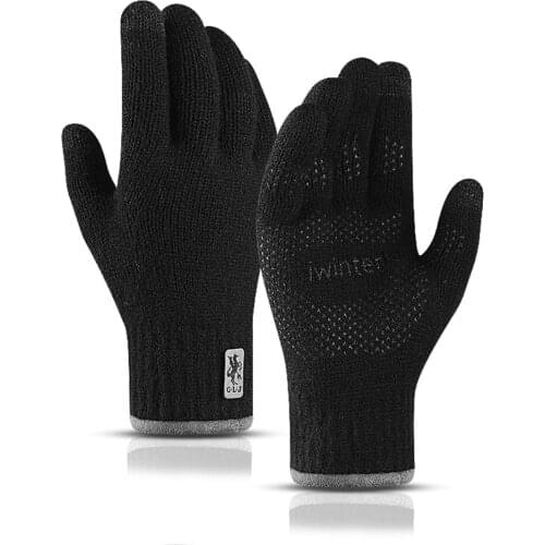 New Men Knitted Touch Screen Gloves Ladies Autumn Winter Outdoor Warm Non-Slip Double-Layer Plus Velvet Mountain Biking