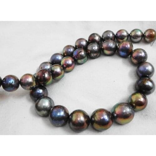 12.5-16MM SOUTH SEA GENUINE BLACK MULTICOLOR ROUND NUCLEAR PEARL NECKLACE