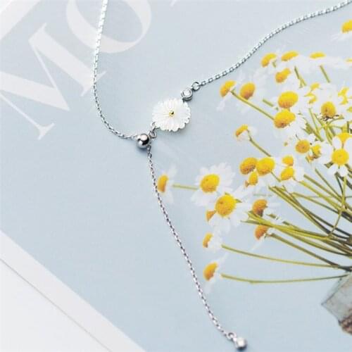 Sole Memory Shell Chrysanthemum Flower Shiny Fresh Lovely 925 Sterling Silver Clavicle Chain Female Necklace SNE555