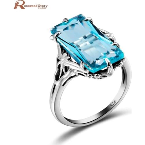 Charms Handmade Classic Brand Russian Unique Sky Blue CZ Crystal Ring Genuine 925 Sterling Silver Jewelry Wedding Decoration
