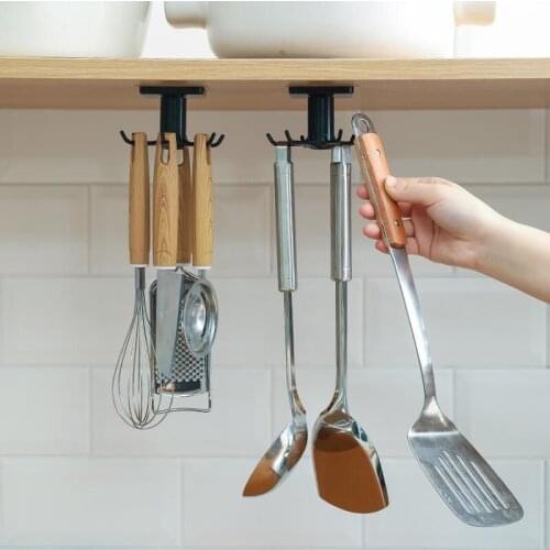 360 Degrees Rotated Kitchen Hooks Self Adhesive 6 Hooks Home Wall Door Hook Handbag Clothes Ties Bag Hanger Hanging Rack U3