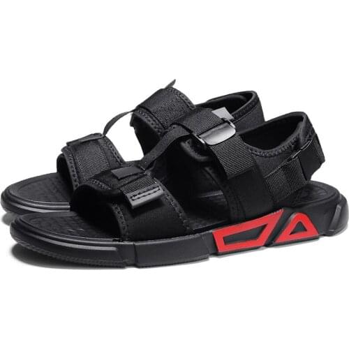 School Mens Sandals 2021 Summer Students Young Boys New Casual Versatile Magic Tag Buckle Black Fashion Antiskid Beach Shoes