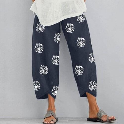 Vintage Women Cotton Linen Wide Leg Pants ZANZEA 2021 Female Asymmetric Trousers Ladies Casual Loose Pockets Elastic Waist Pants