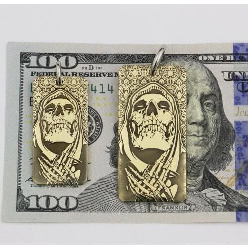 High Detail 2 sides Laser Deep Engraved Brass Praying Skull Pendant Biker Rock Punk Style 9X028B Steel Necklace 26"