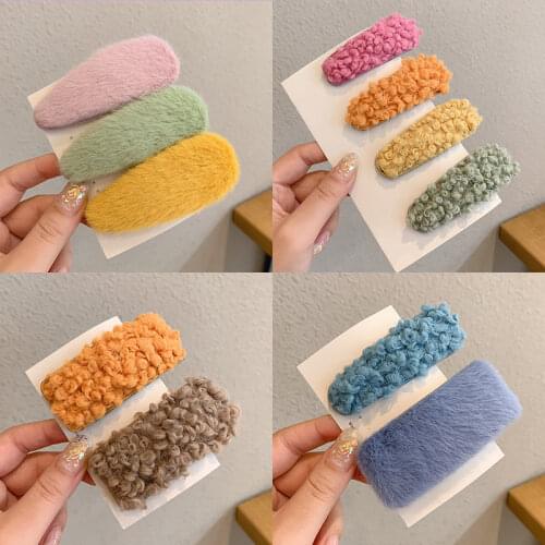 3 Pcs/Set Korean Plush Hairpin Ins Girls Wool Clip Net Red Sweet Hairpin Headdress BB Clips