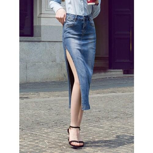 Women Denim skirt spring autumn Long section High waist Straight Denim skirt Women 0371