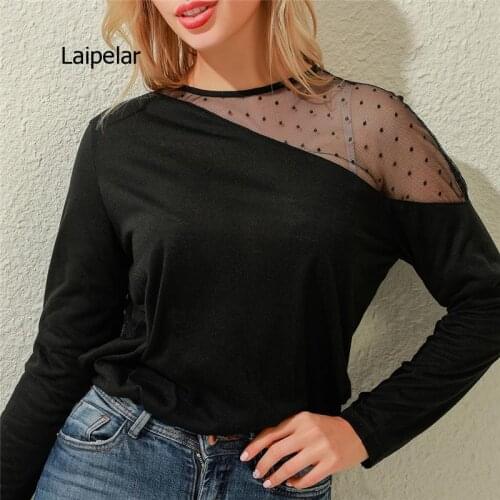 Ladies Fashion T shirt Patchwork Lace Tops Heigh Quality Long Sleeve Shirts New Women Shirt For Female Women Clothing