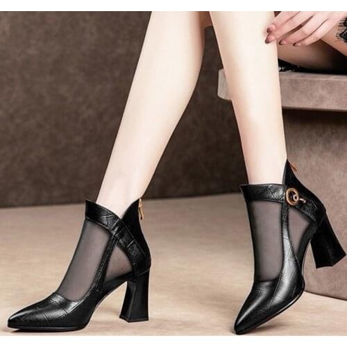 2020 Women Crystal Lace Zip Mesh Pumps Woman High Heels Summer Female Shoes Classics Solid Platform Sandals Ladies Party Shoes