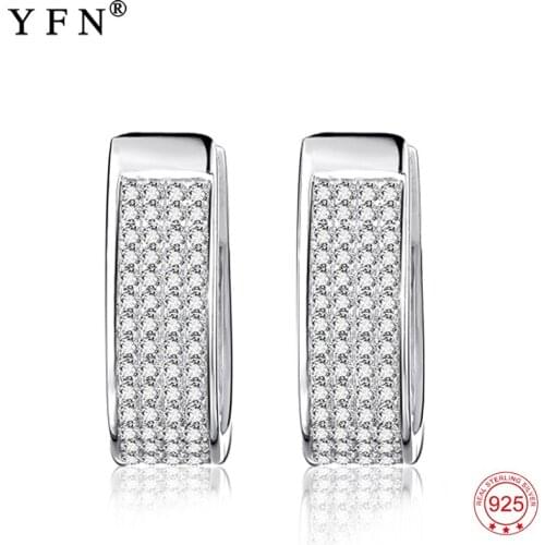 925 Sterling Silver Wide Hoop Earrings Romantic Elegant Crystal Wedding Earring For Women Jewelry Gifts GNE1145