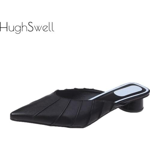 Womens Block Heel Pointy Toe Ruched Mule Pumps Slide Sandal Shoes