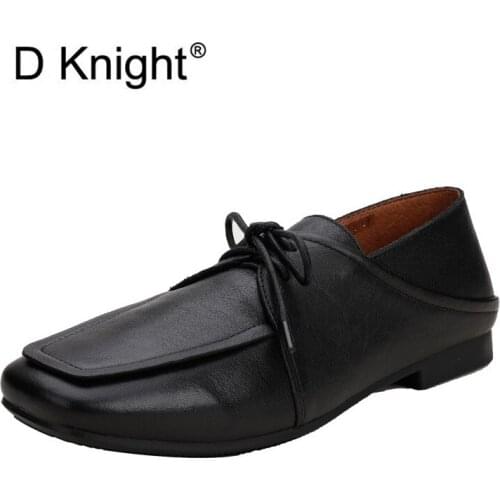 2021 Genuine Leather Shoes Woman Spring Ladies Shoes Lace Up Ballet Flats Sneakers Women Oxfords Shoes Plus Size Moccains Flats