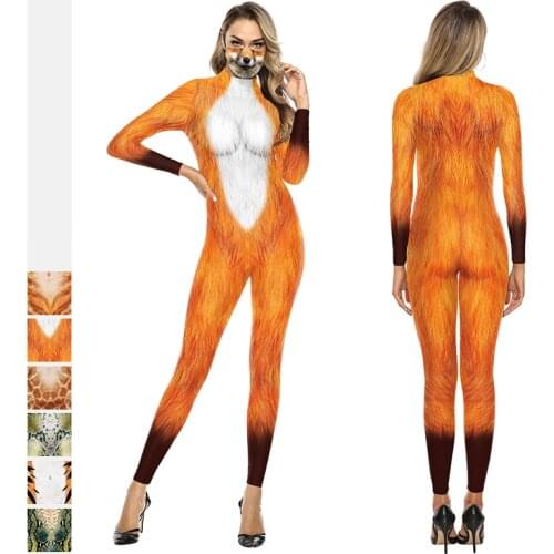 Women Jumpsuit Sexy Cosplay Costume Giraffe Serpentine Tiger Bodysuit Leopard Shapewear Jumpsuits 3D Printed Female Outfits
