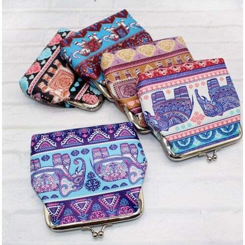 Monedero mujer para monedas Women Elephant Print Kiss Lock Small Coin Purse Clutch Handbag Small Wallet кошельки детские