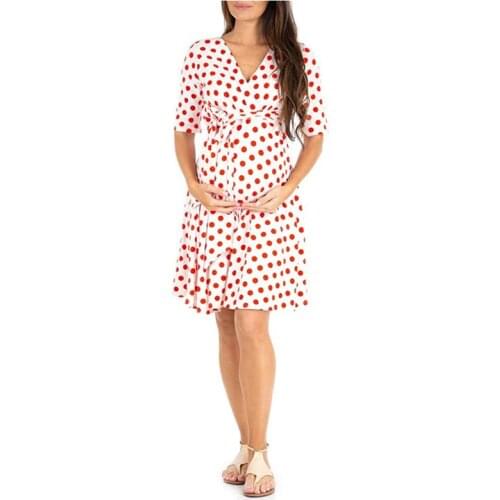 OKLADY 2019 Summer Pregnant Women Boho Dresses Maternity Clothes Mama Casual Polka Dot Bodycon Dress Pregnancy Streetwear L XL